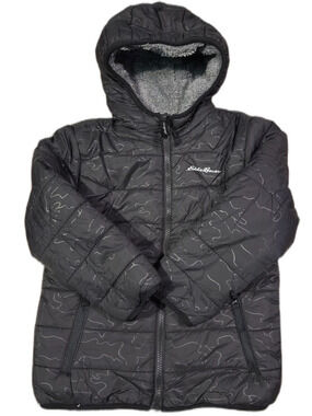 Eddie Bauer Reversible Boys Hooded Jacket Black Gray Kids Size 5-6 NWT